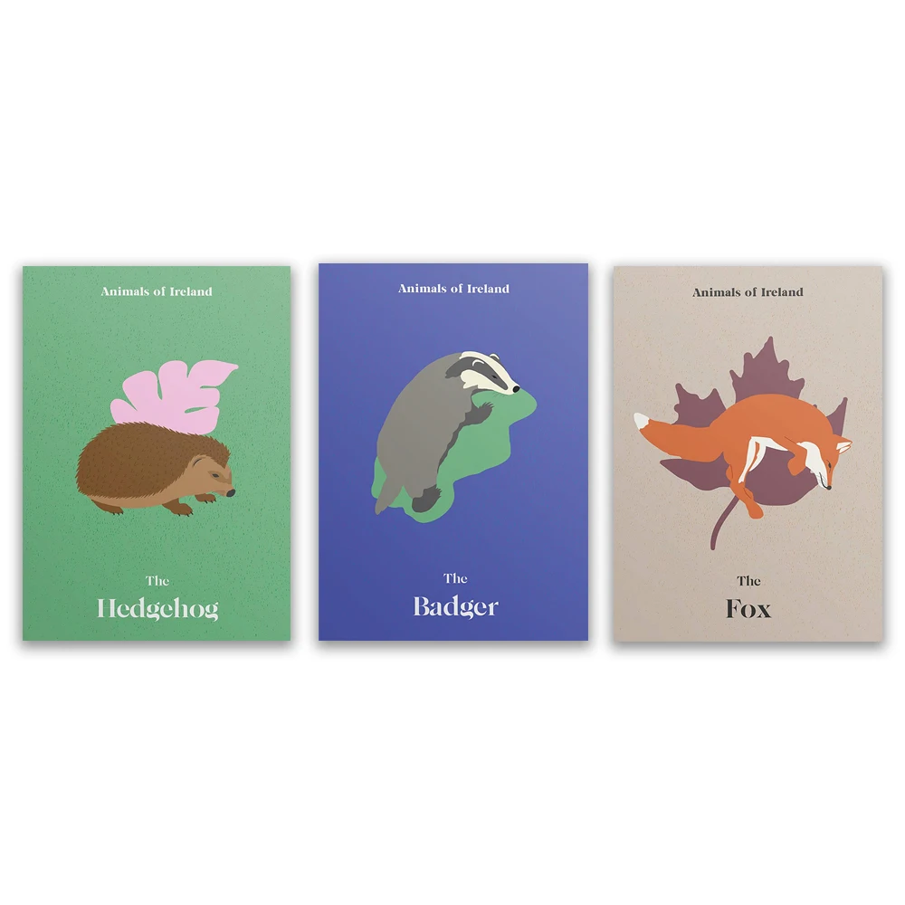 Irish Animal Pattern Children's Posters - Hedgehog, Squirrel, Mouse, Rabbit, Deer, Badger - Unique Irish Gifts