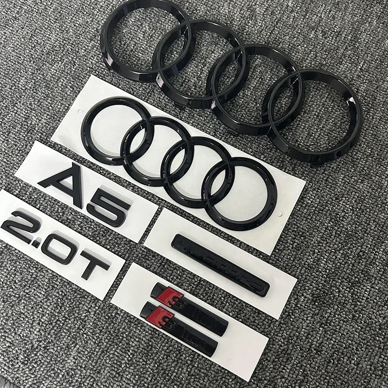 AUDI A5 2010-2019 4Ring logo ABS Black Car Hood Front Grill Rear Trunk Emblem Sticker A5 Mark Quarrto 2.0T Sline Emblem