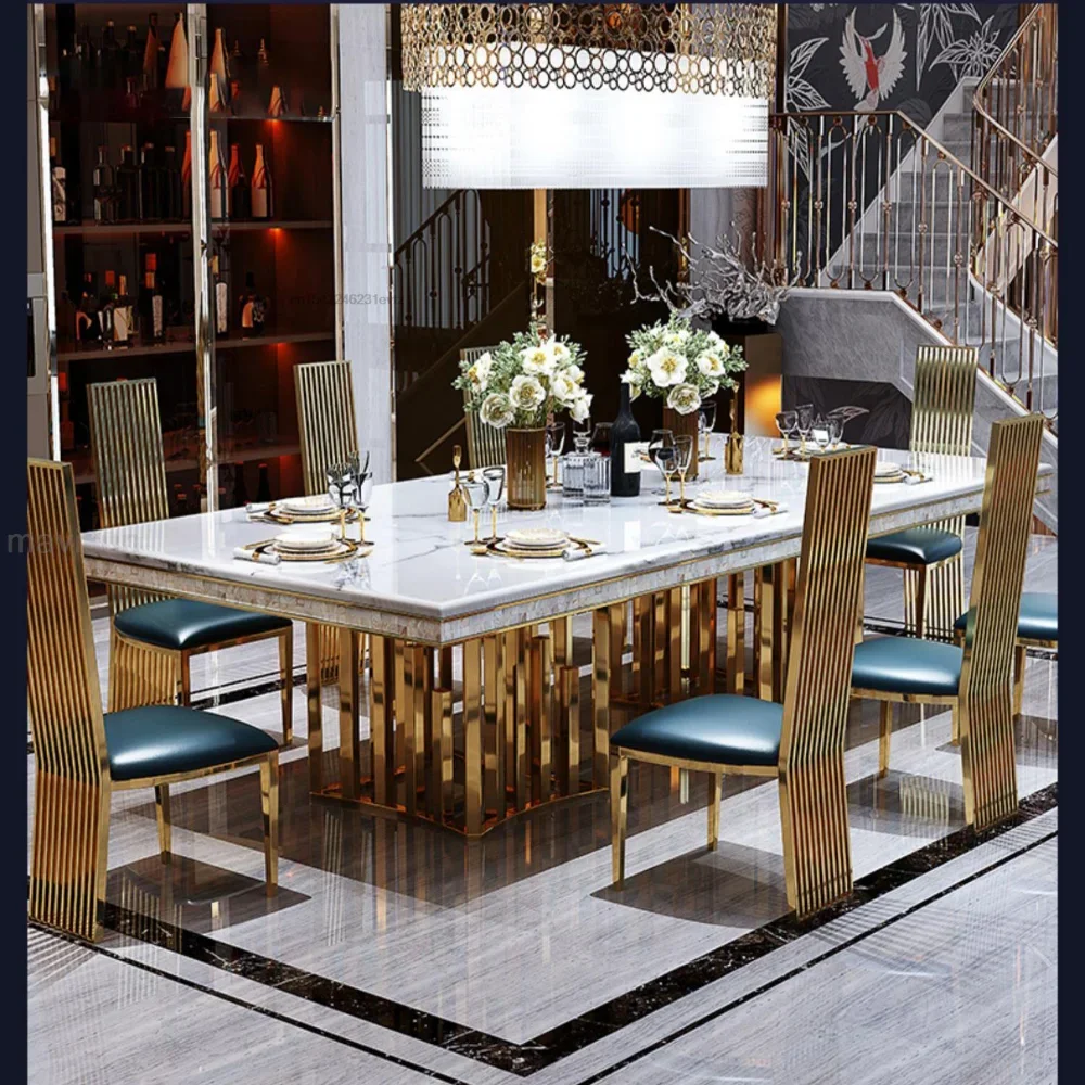 Luxury White Marble Dining Table And Chair Combination Rectangular Kitchen Tables Italian Type Mesa De Comedor Large Furniture