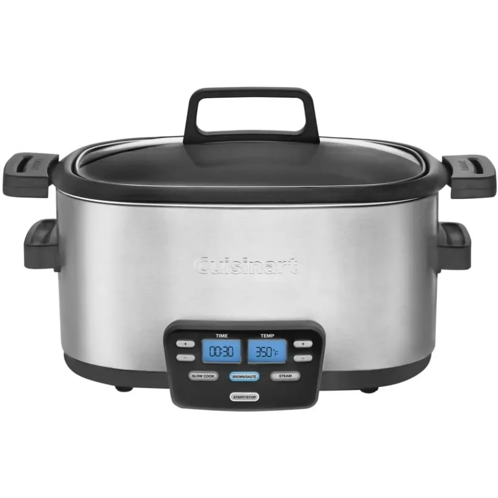 

3-In-1 Cook Central 6-Quart Multi-Cooker: Slow Cooker, Brown/Saute, Steamer, 24-Hour Timer and Automatic Keep Warm Mode, Silver