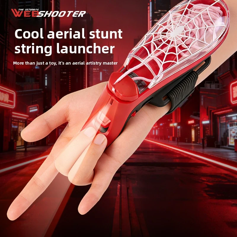 Rope Launcher Wrist Toy with Light, Spider Web String Shooter Hand Ejection Decompression Game Toy for Kids Boys