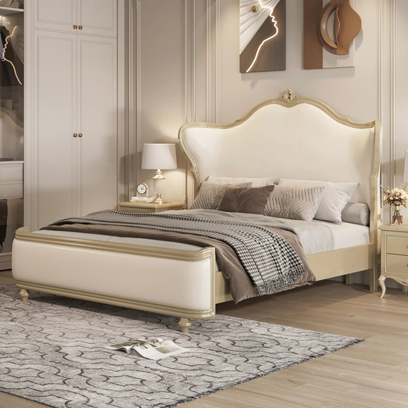 Solid wood master bedroom queen European crown double bed modern simple wedding leather angel high-end