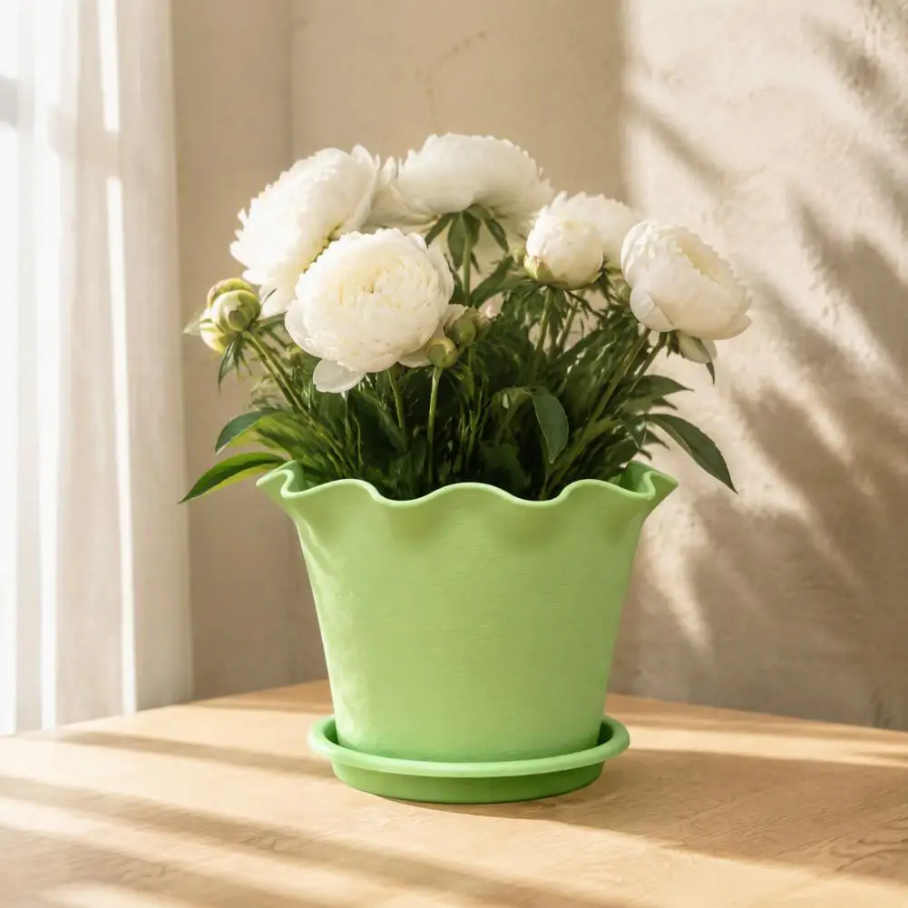 Indoor Outdoor Flower Pots Wavy Edge Planter with Saucer Thickened Flower Pot with Drainage Holes Modern Indoor for Plants