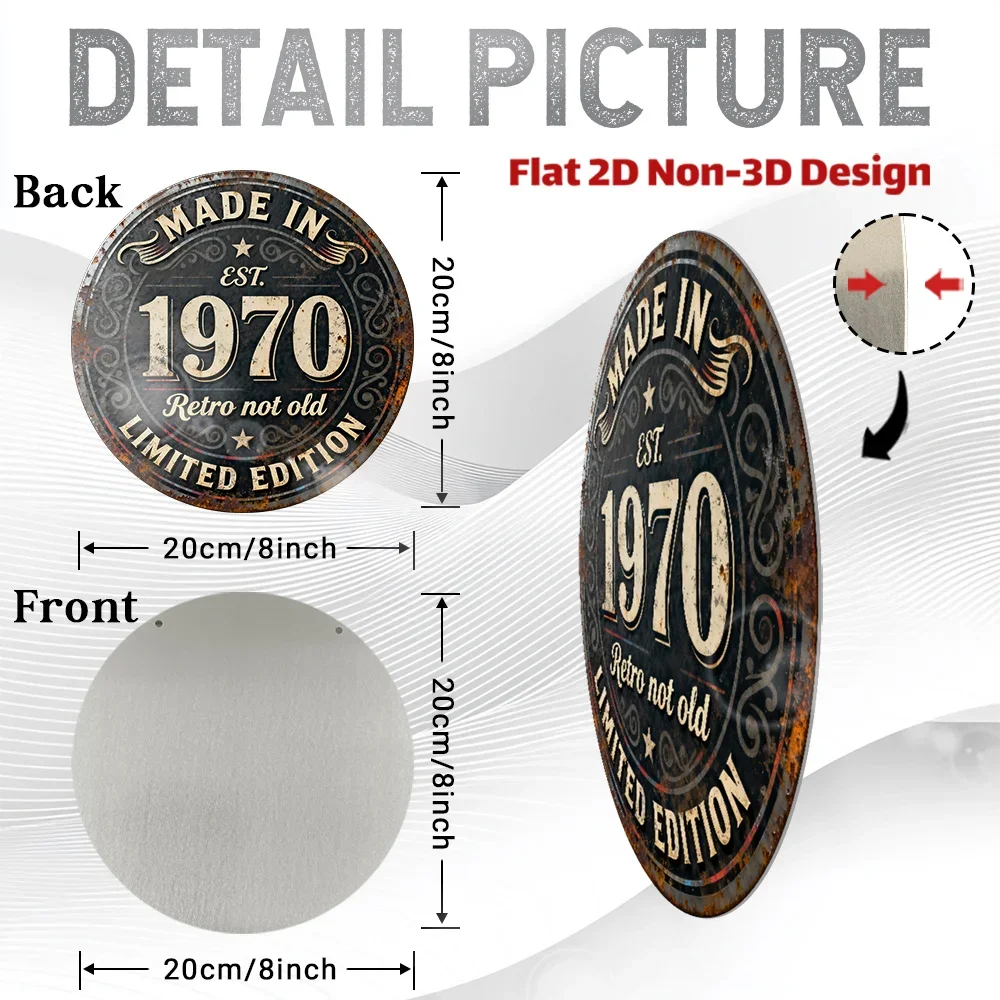 2D Flat - 2D Plane, 1pc, Vintage Metal Aluminum Decorative Sign (8'' X 8''), Starting from 1970 - Over 50 Years of Retro Appeal,