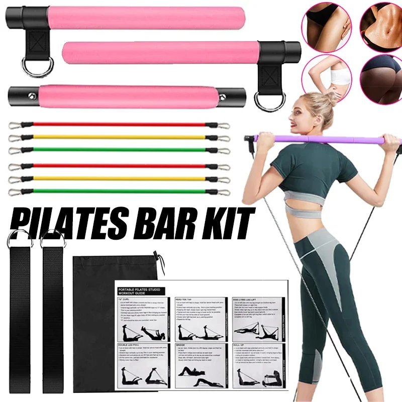 

Pilates Bar Kit with Resistance Bands 3-Section Pilates Bar with Stackable Bands Workout Equipment for Legs Hip Waist and Arm