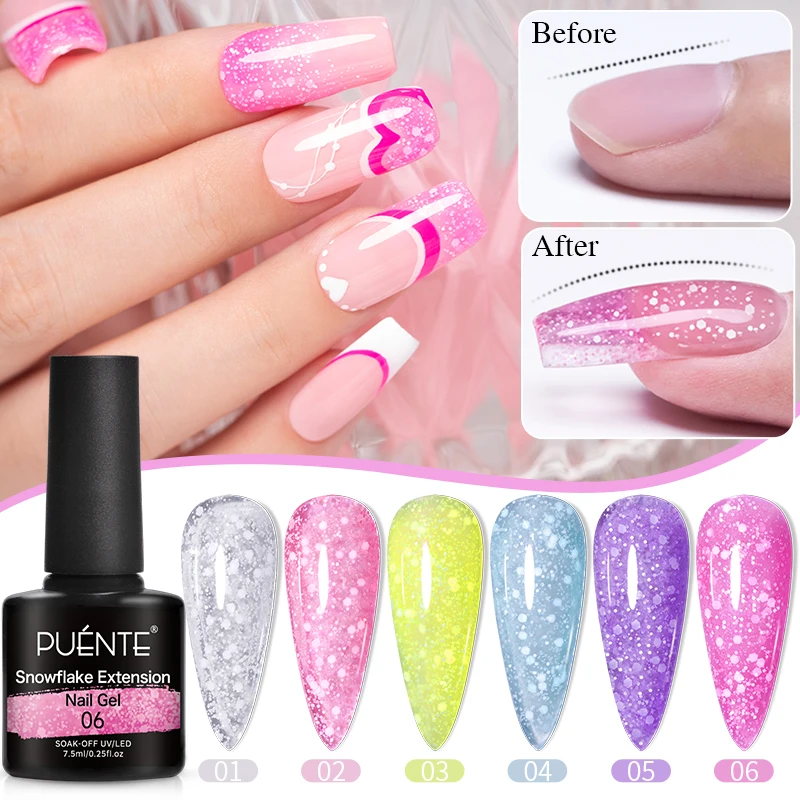 

PUENTE 7.5ML Hema-Free Extension Nail Gel Neon Colors Snow Glitter Sequins Builder Nail Gel Soak Off UV Semi-permanent Varnish
