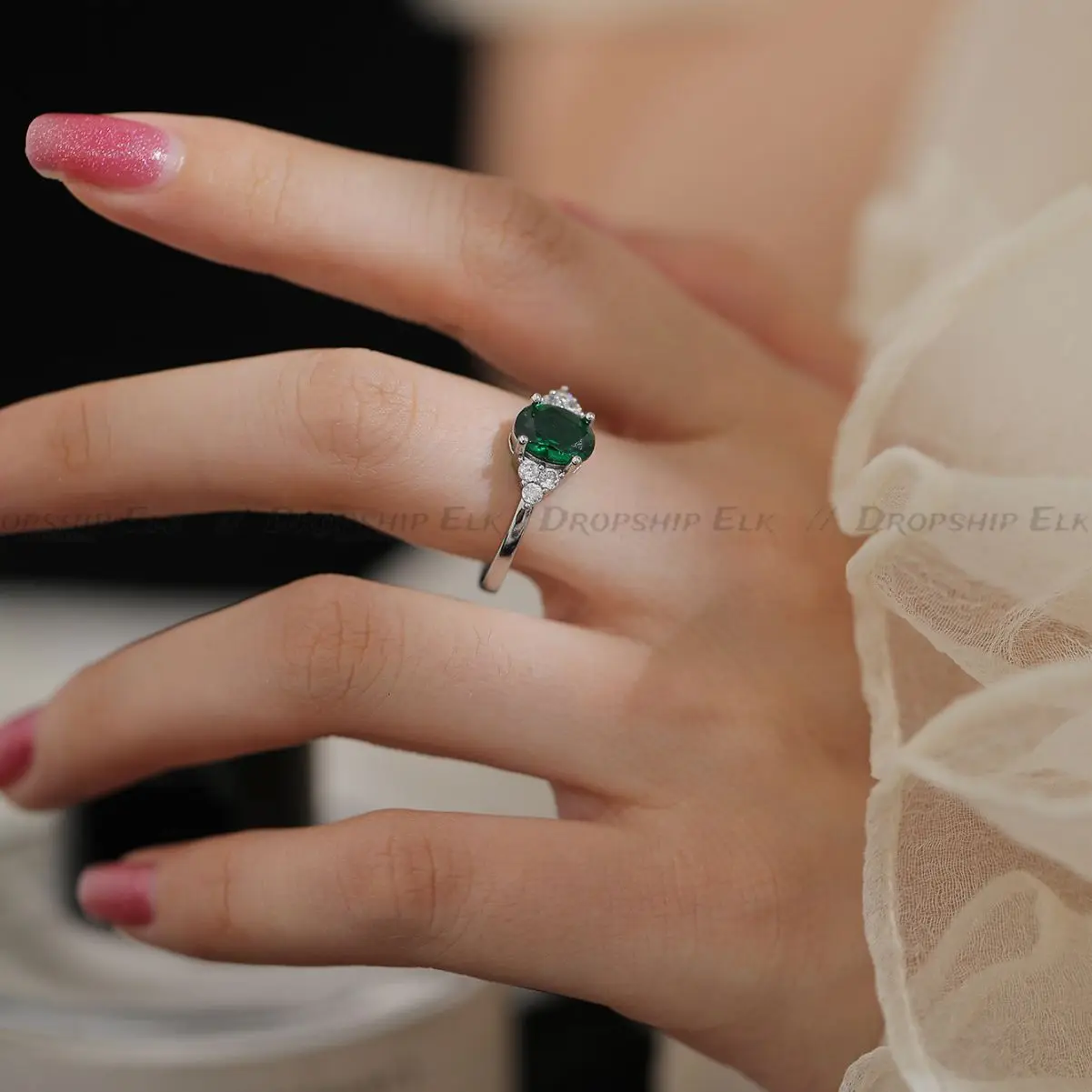 女性用グリーンダイヤモンドリング,ヴィンテージリング,気質リング,パーティージュエリー,韓国版,女性のファッション