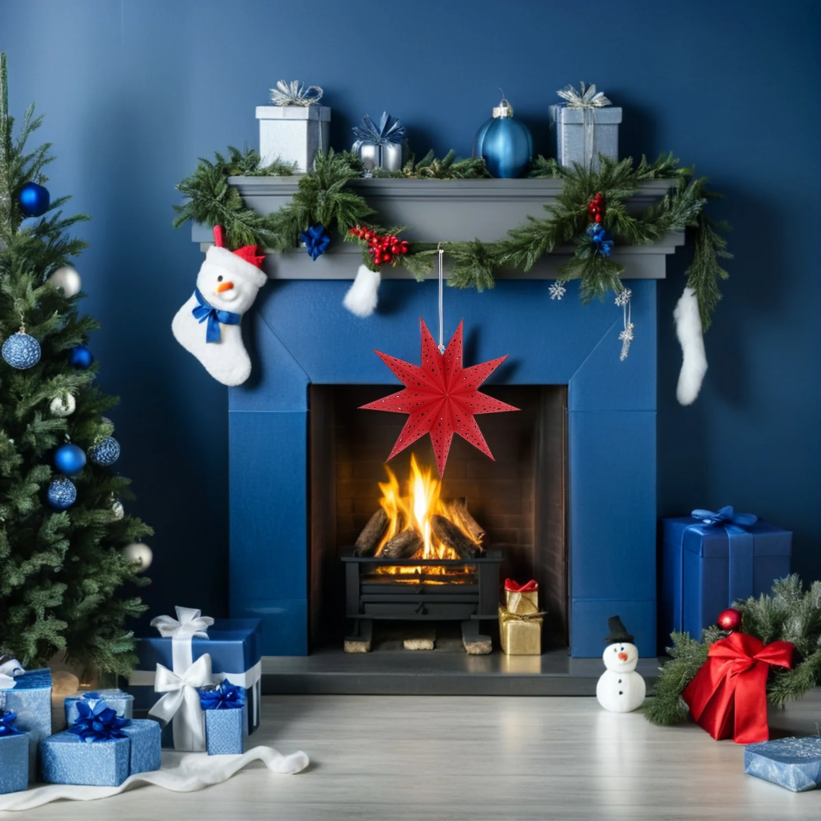 .76 Inch 9 Shaped Paper Lamp Shade Christmas Pendant Light for Festive Home Decor Party Celebration