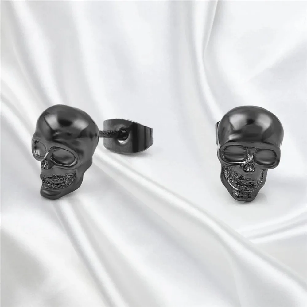 2Pcs 3D Vintage-Style Skull-Shaped Earrings, Hardcore Dark Gothic Style, Unisex, Suitable for Daily Commuting, Halloween, and Parties