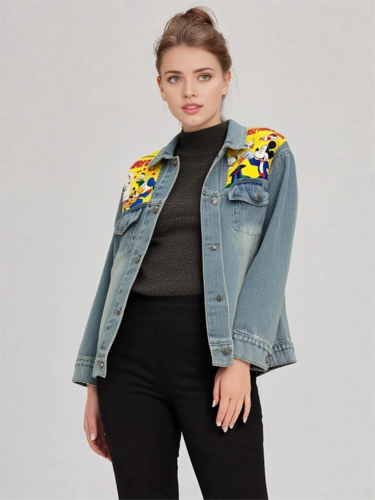 

Autumn and Winter Women's Clothing Fashionable Sweet Cute Cartoon Heavy Industry Washing Water Loose Long-sleeved Denim Jacket