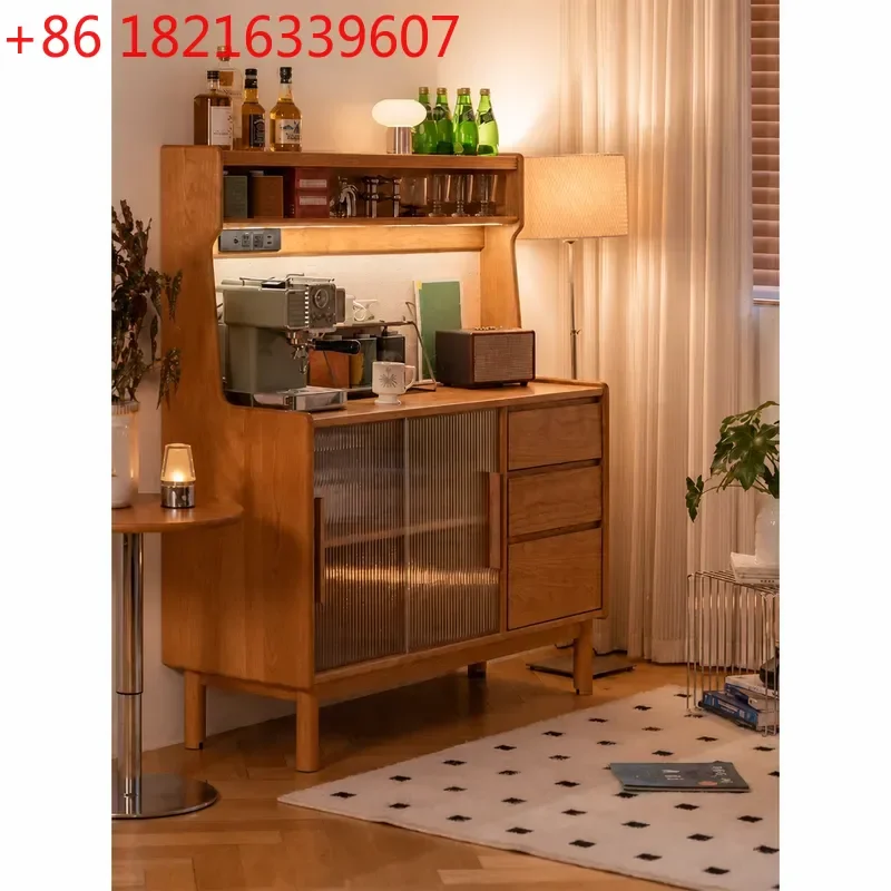 YAOLight Luxury Solid Wood Dining Side Cabinet Integrated Wall Storage for Small Apartment Cherry Wood Japanese Style Restaurant