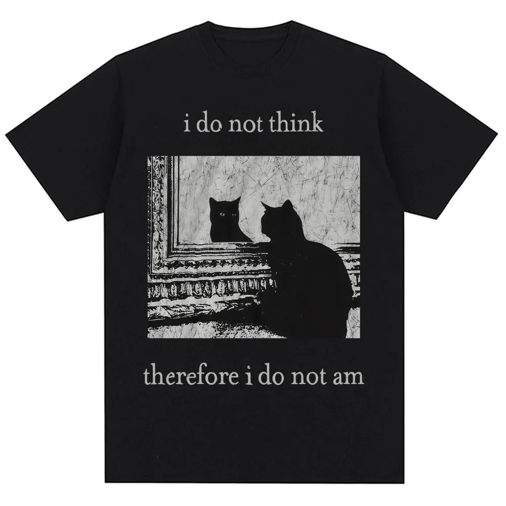 

Футболки «I Do Not Think Therefore I Do Not Am» с забавным черным котом, футболки в винтажном стиле 90-х, мужские и женские хлопковые футболки большого размера