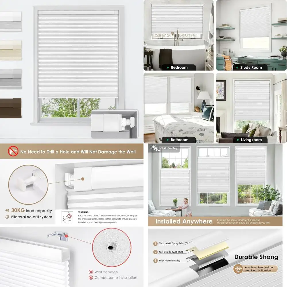 

Беспроводные сотовые шторы блэкаут, 29Ш x 64В, белые, с термоизоляцией для окон дома