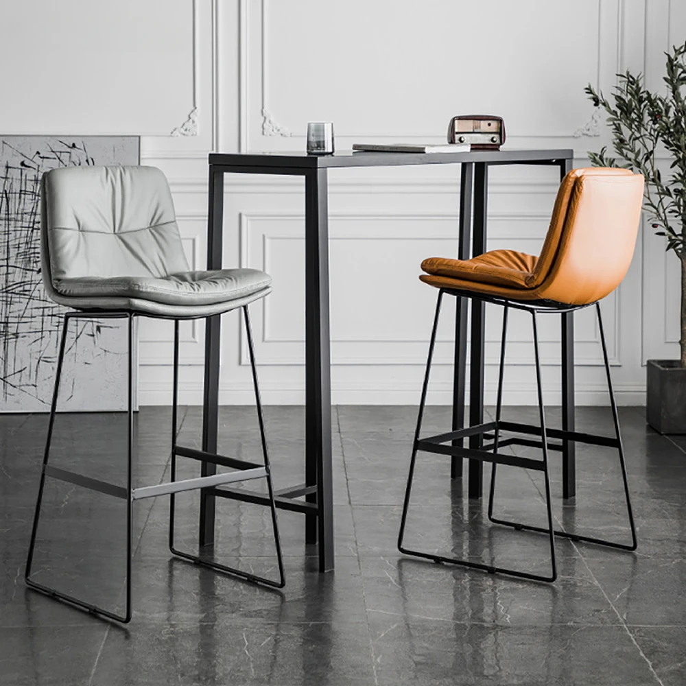 HY Nordic Style Back Leather Bar Chair, Família Light, Luxo Iron High Stool, Modern Simples Flanela Bar Chair, Coffee Shop