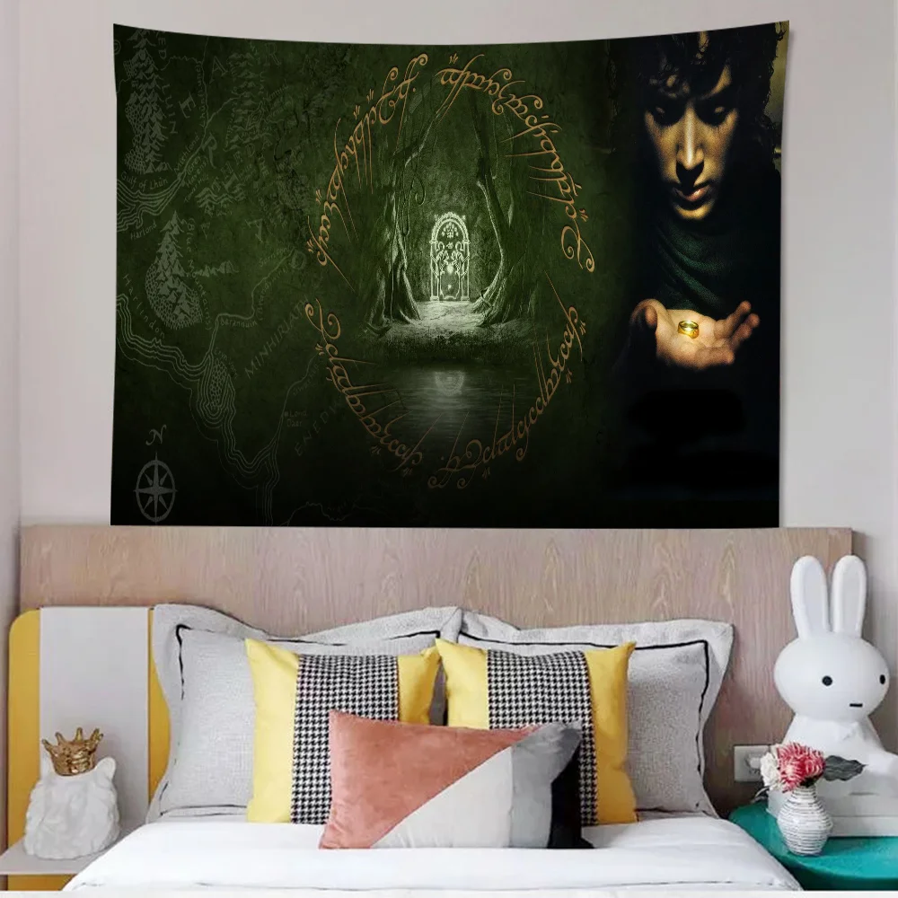 Tapiz de pared grande con estampado del Señor de los Anillos, tapete colgante de Tarot, Hippie, arte de dormitorio, decoración del hogar, película L