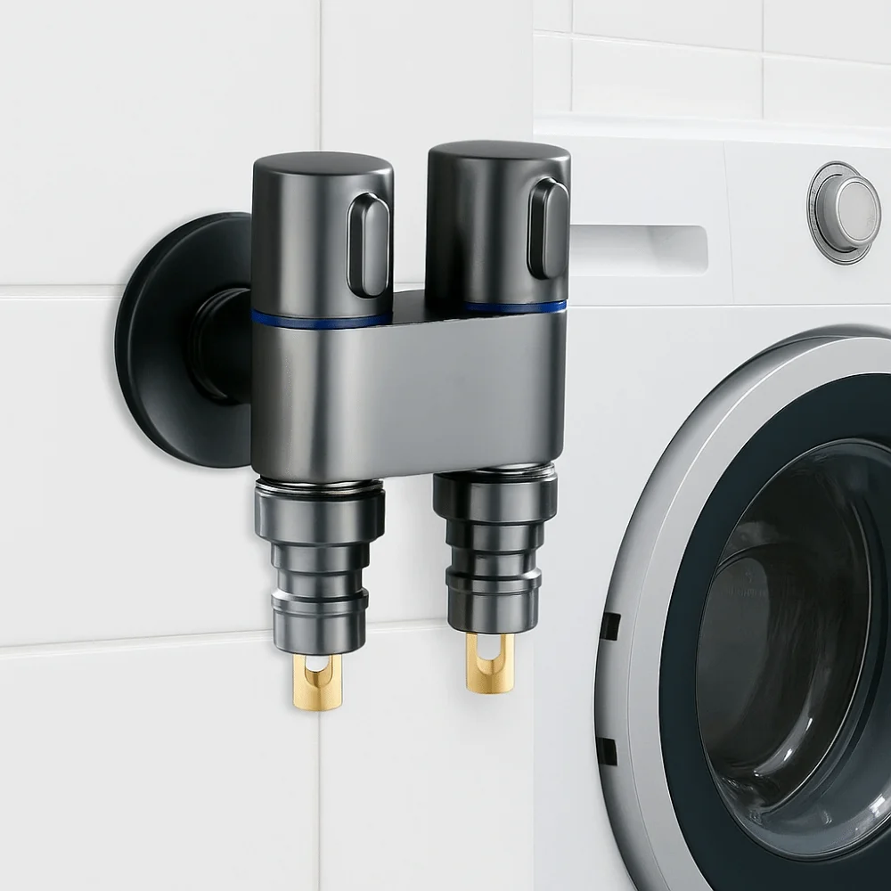 

Dual Control Washing Machine Faucet Automatic Water Stop Brass Angle Valve One in Two Out Leak-proof Faucet Water Stop Valve