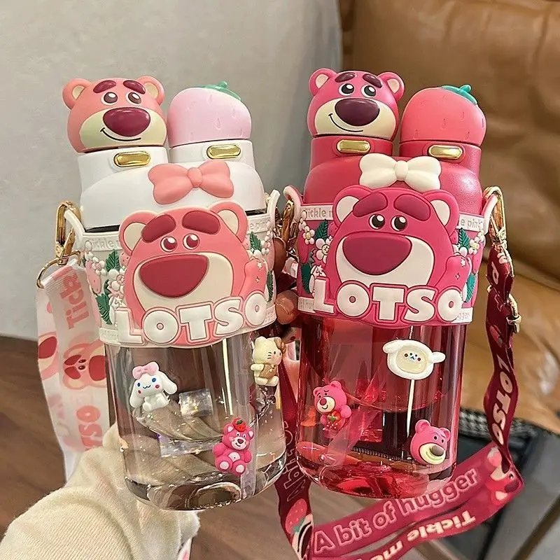 

Lotso Kuromi My melody 2024 New Girls Cute Kawaii Tritan Straw Cup High Temperature Resistant Children's Double Drinking Cup