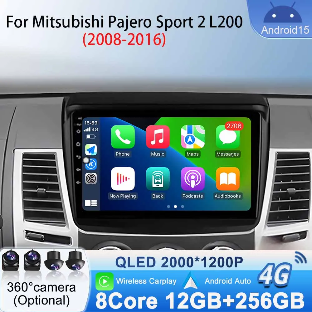 

2Din Carplay Car Radio Audio for Mitsubishi Pajero Sport 2 L200 2008 - 2016 Android 15 Stereo Multimedia Player Auto Video WiFi