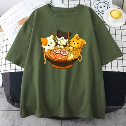 Anime Cats Eating Japanese Ramen Noodles Men T-Shirts Fashion Casual Clothing Street Breathable Tops Male Cotton Short Sleeve