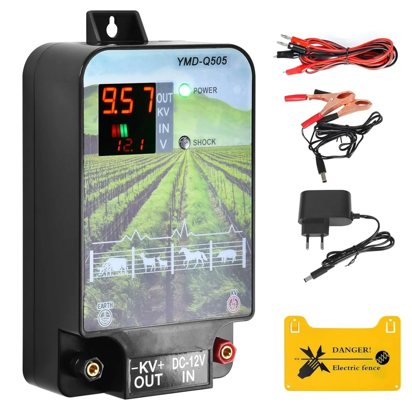 

10KM/6.2Miles 2J Electronic Fence Kit Electronic Fence Charger for Livestock Sheep Cattle Horse Poultry Fence Tool Without Alarm