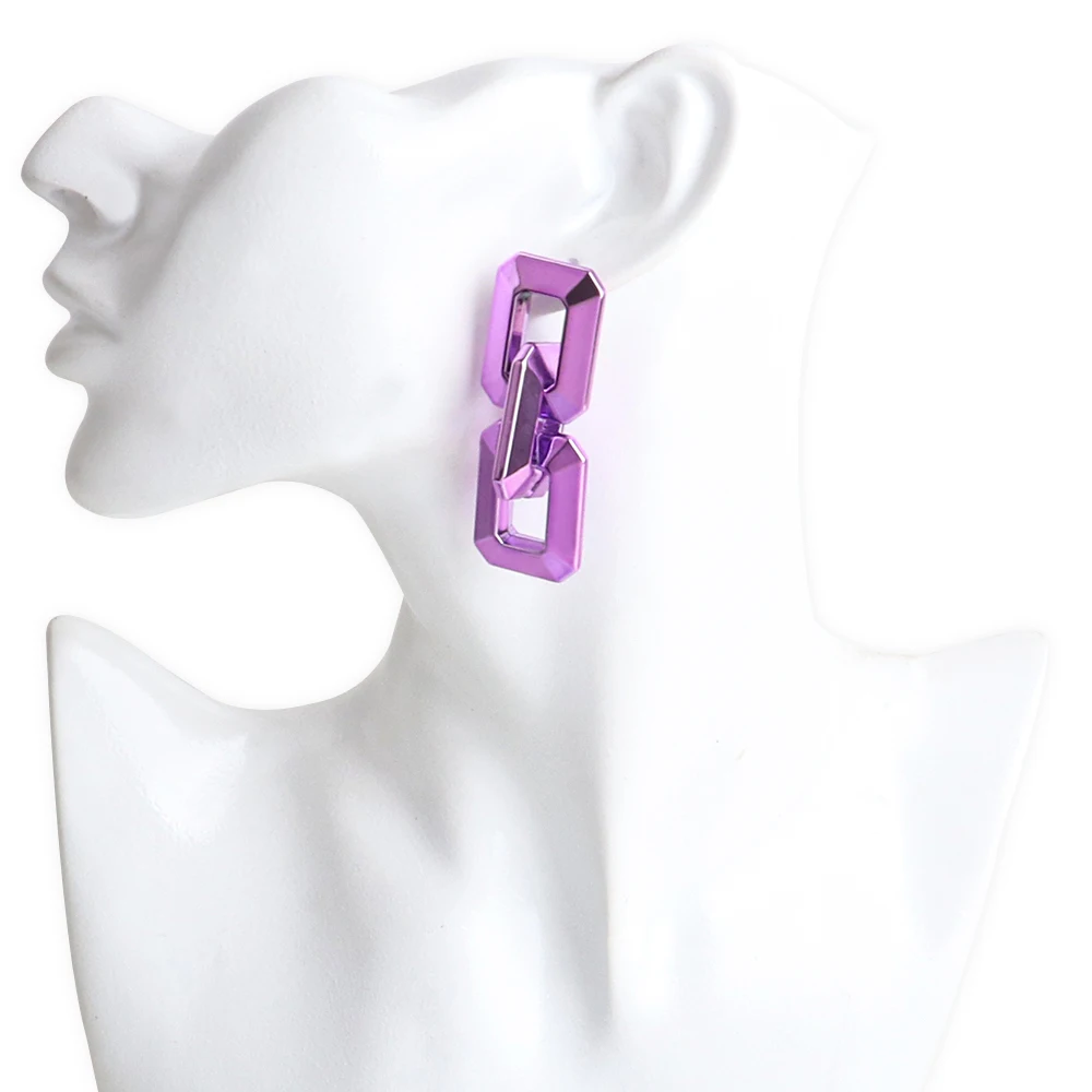 FishSheep 2022 New Green Acrylic Chain Drop Earrings for Women Trendy Metallic Purple Link Long Earring y2k Girls Jewelry Gifts