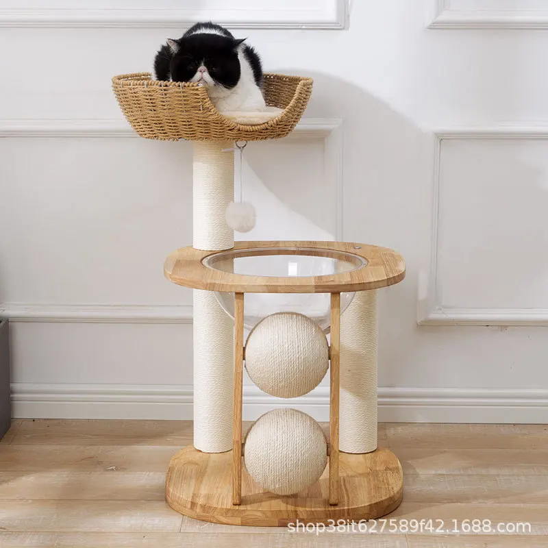 Árbol para gatos de madera maciza estilo japonés con poste de sisal - imagen 2