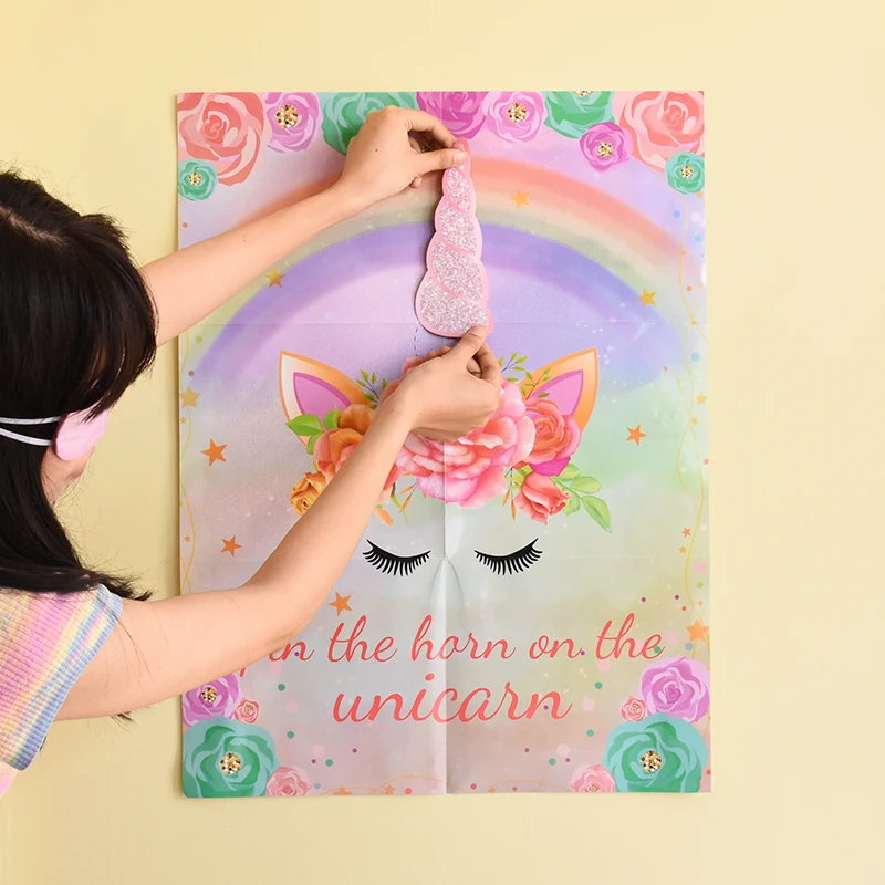 11PCS Unicorn Poster Stickers With Eye Cover Baby Shower Photography Background  Unicorn Theme Kids Birthday Party Game Supplies
