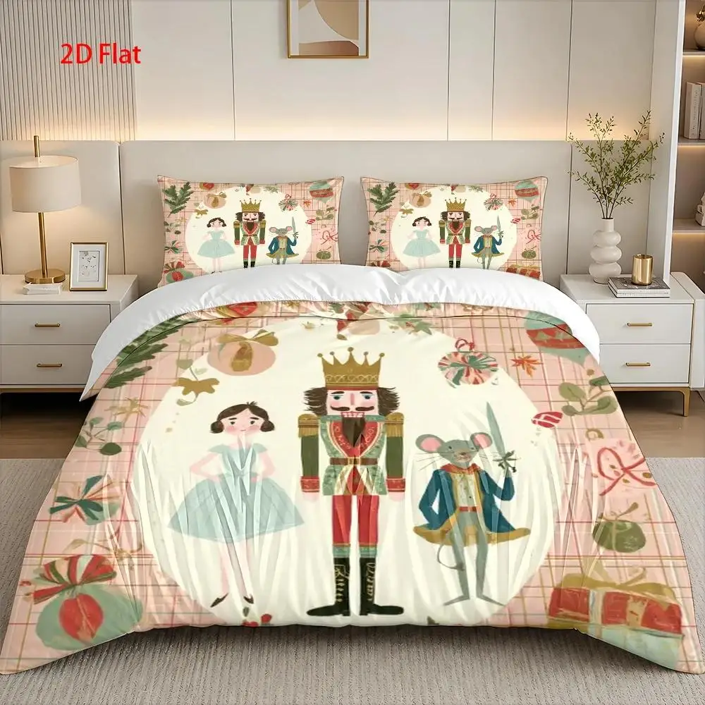 Soft Duvet Cover Set of Three, 1 Duvet Cover + 2 Pillowcases (Without Filling) 2D Flat Printed Duvet Cover Set of Three, Nutcracker Fairy Tale Theme, Vintage Illustration Style, Duvet Cover Set, Christmas Decoration, Suitable for All Seasons, Machine Washable, Invisible Zipper, Large Duvet Cover Set, Bedding Set, Quilt Cover