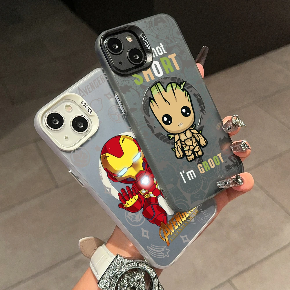 Marvel SpiderMan Iron Man Groot Magsafe Magnetic Phone Case for IPhone 11 12 13 14 15 16 Pro Max Plus Lens Silver Plated Cover