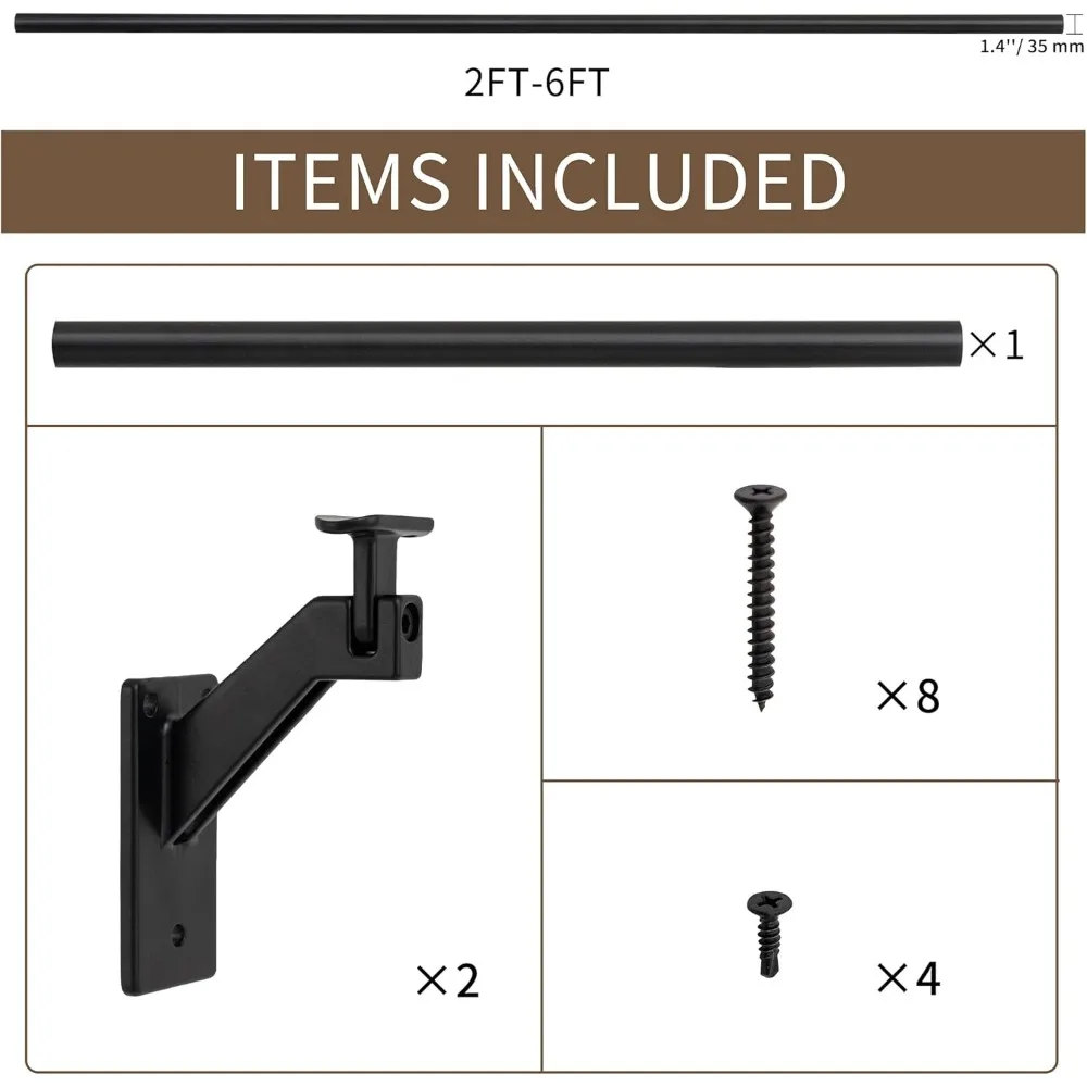Roestvrijstalen leunenset voor binnen en buiten, moderne aluminium staafset, 1,4 diameter, verstelbare beugels voor trappen