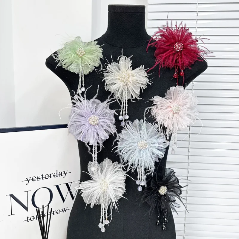 

Handmade Pearl Feather Flower Apparel Accessories DIY Hair Clip Hair Accessories Personality Chest Flower Sewing Accessories
