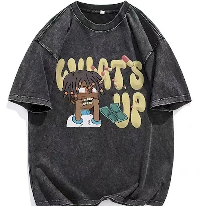 

Oversized T-shirts American Retro Fun Printed Tshirt Washed Vintage Short Sleeved Tops Loose Trendy Versatile Couple T Shirt Ins