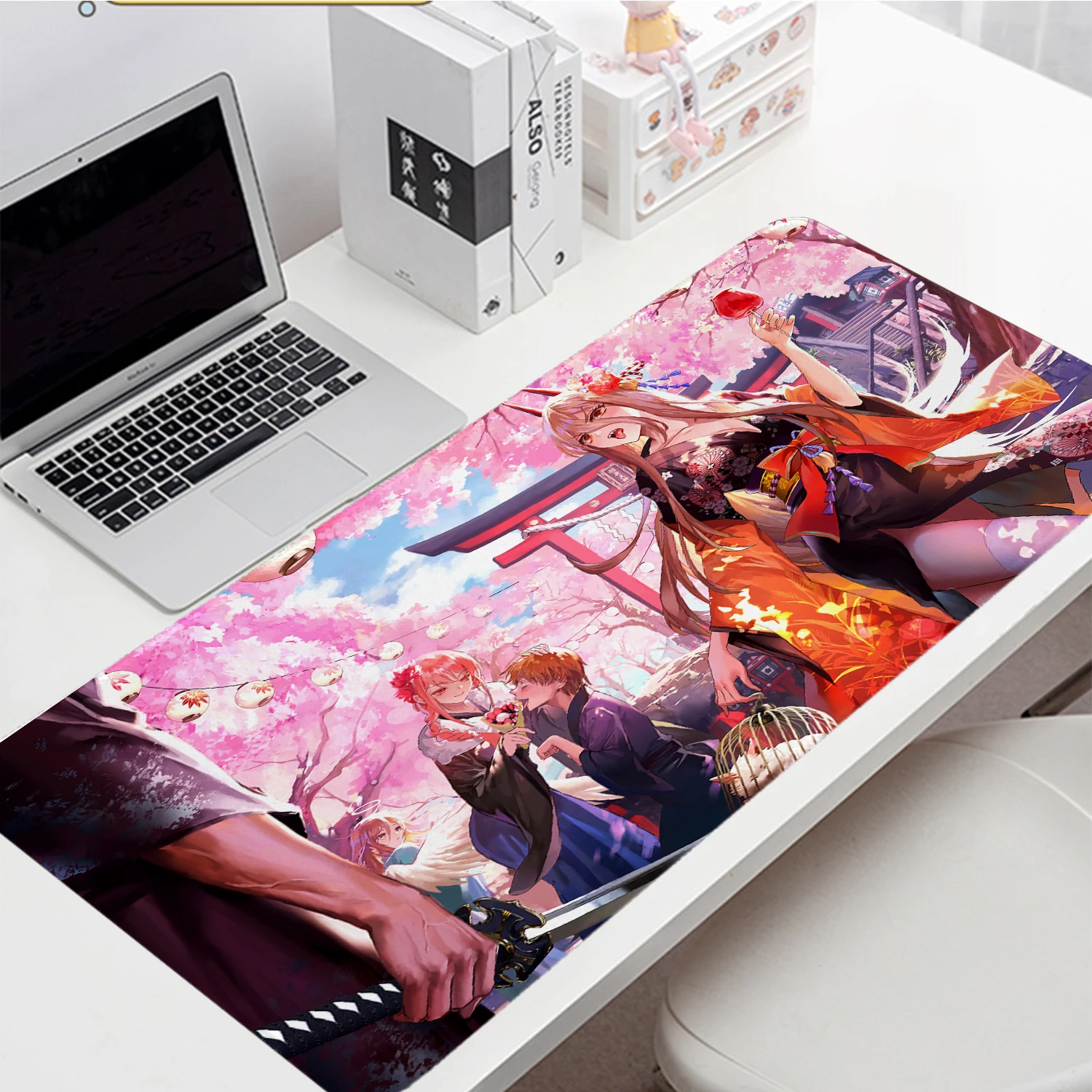 Cute Pink Mouse Pad Anime Girl Desk Mat Chainsaw Man Large Gaming Mouse Pad Kawaii Office Accessories Keyboard Pad Game Mousepad