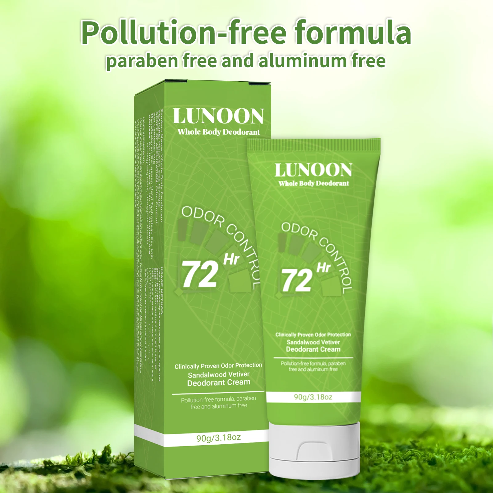 LUNOON Krim Deodoran Seluruh Tubuh 90g - Kontrol Bau 72 Jam, Bebas Aluminium & Paraben, Kayu Cendana Alami & Vetiver untuk Pria dan Wanita