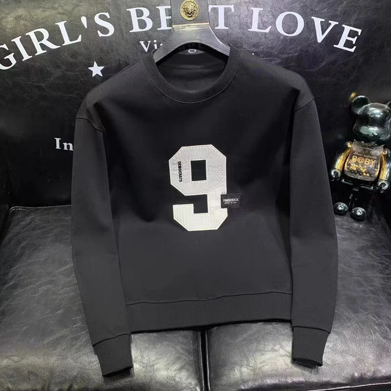 Spring Autumn Men\'s Trendy Simple Casual All Match Sweatshirt Y2K Streetwear Round Neck Long Sleeve Pullovers Male Loose Hoodies