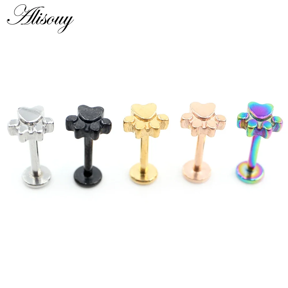 1 PC Punk Labret Stainless Steel Dog Footprints Leaf 16G Tragus Helix Bar Lip Ring Cartilage Ear Earring Piercing Body Jewelry