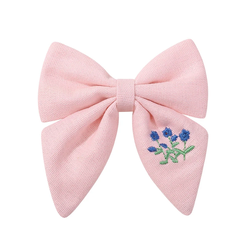 National Style Embroidery Floral Hairpin, Handmade Fabric, Cotton And Linen, Plain And Elegant Bow Hair Ornament