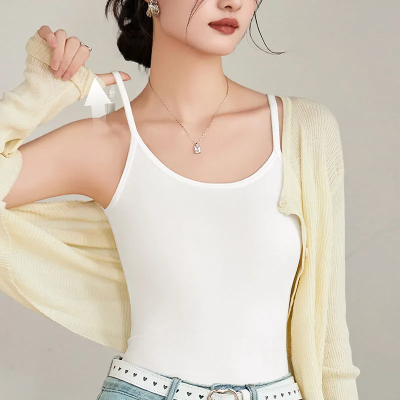 Sexy Sling Camisoles Women Crop Tops Solid Color Sleeveless T-shirt Base Tee Tops Skinny Vest Female Slimming Tanks Underwear