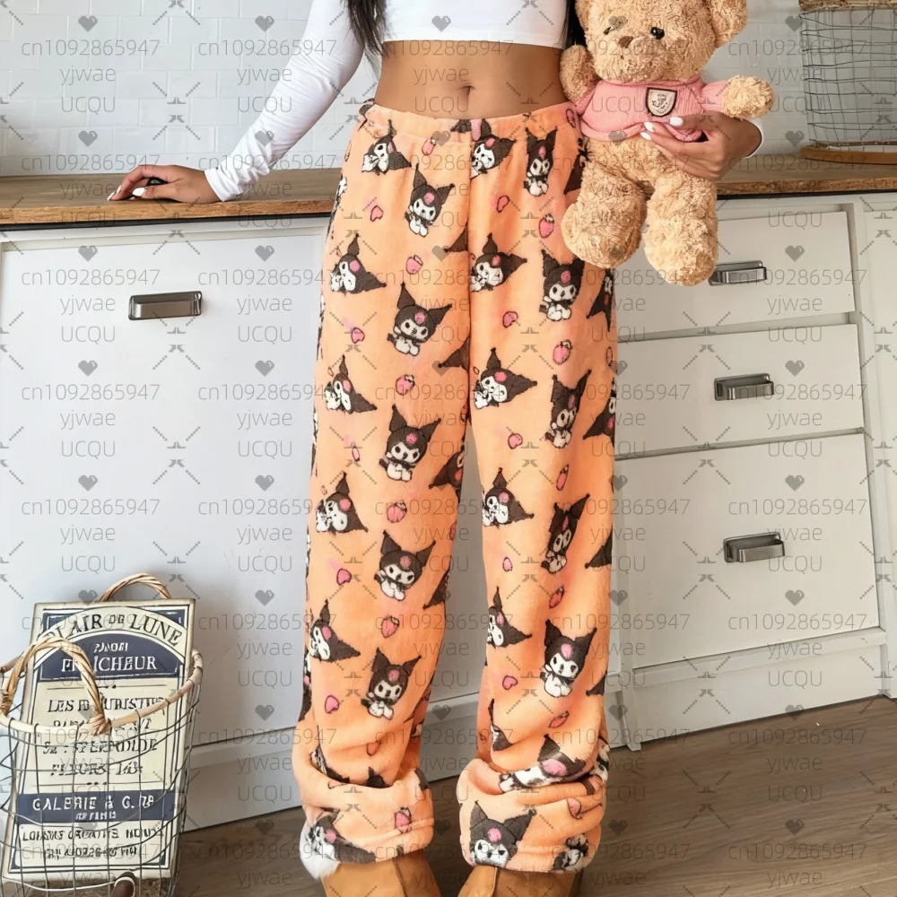 2025 Winter Frauen Halloween Kawai Kuromi Plüsch Pyjama Hosen Weiche Hosen Nette Frauen Casual Hause Anime Cartoon Pyjama Hosen