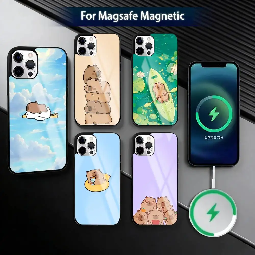 

Kawaii Capybara C-Cute Phone Case For iPhone17,16,15,14,13,12,11 Plus,Pro Magnetic with Magsafe Wireless Charging
