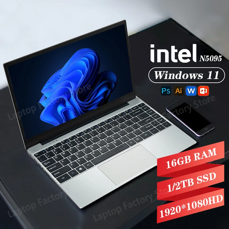 Новый портативный компьютер 2024 года, Windows 11, 16 ГБ ОЗУ, 1 ТБ SSD, Intel Celeron N5095, разрешение 1920*1080, ноутбук 14,1 дюйма, офисный