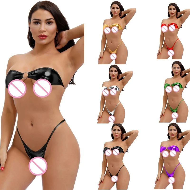 Women\'s Three Point Erotic Lingerie Set Lace Up Bra String Thong Strapless Set Sexy Porno Lingerie