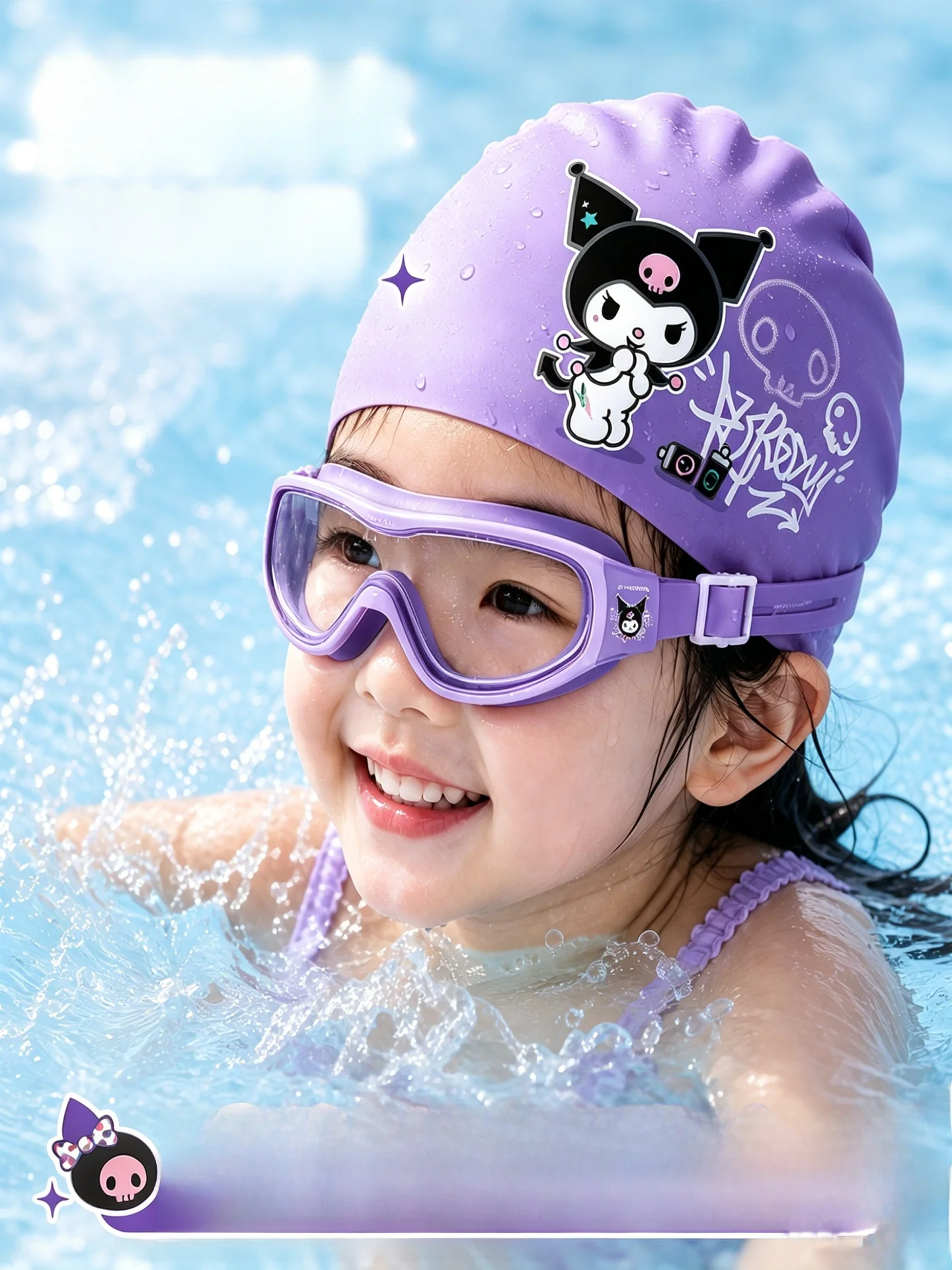 kolome-kids-swimming-goggles-large-frame-anti-fog-waterproof-silicone-strap-swim-goggles-and-cap-set-for-girls-clear-vision-n