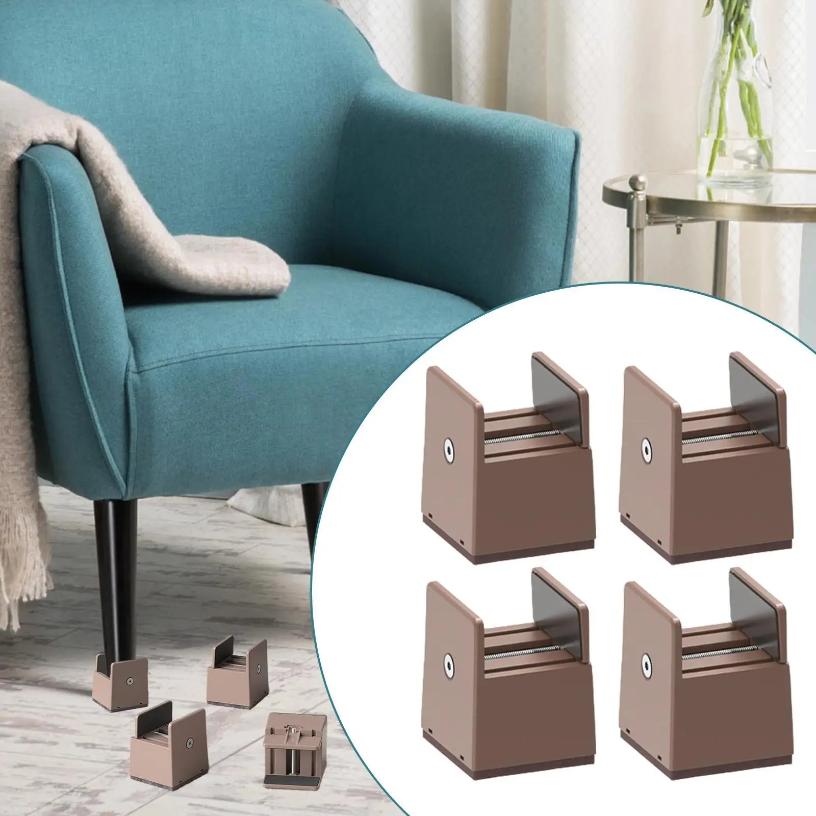 4 Pieces Bed Risers Furniture Risers Non Skid Bed Raising Blocks with Adjustable Screw Clamp for Cabinet Table