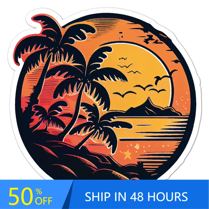

Tropical Sun Palm Trees, Vintage Window Laptop Truck Bumper Waterproof Vinyl Decal Decoration Aesthetic Funny Unique Cute