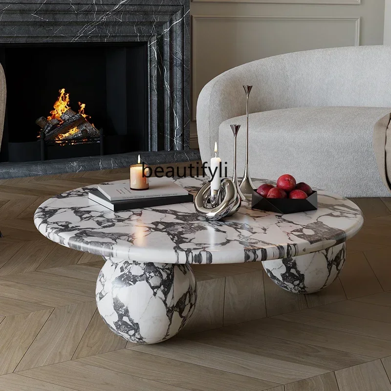 

yj5 French marble coffee table new high-end small apartment living room coffee table designer round coffee table