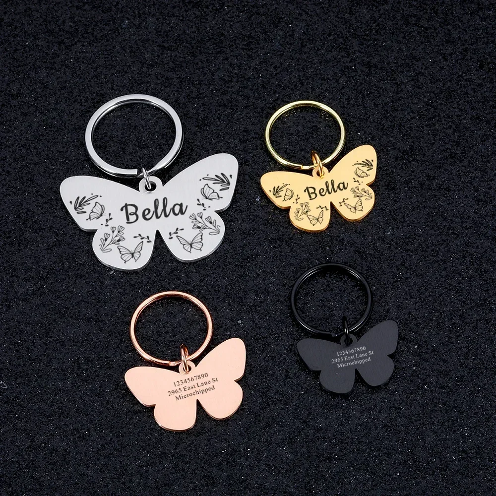 Personalized Dog Collar Tag Color Butterfly Pendant for Dog Medal with Engraving Name Number Customized Kitten Puppy Accessories