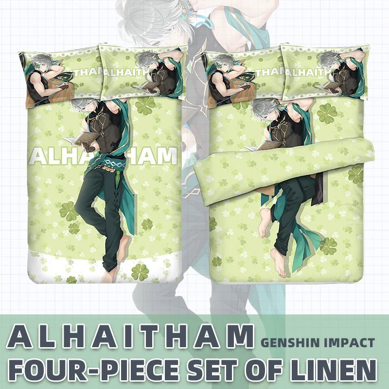 Genshin Impact Alhaitham Anime Flannel Bedding Set 4pcs Man Character