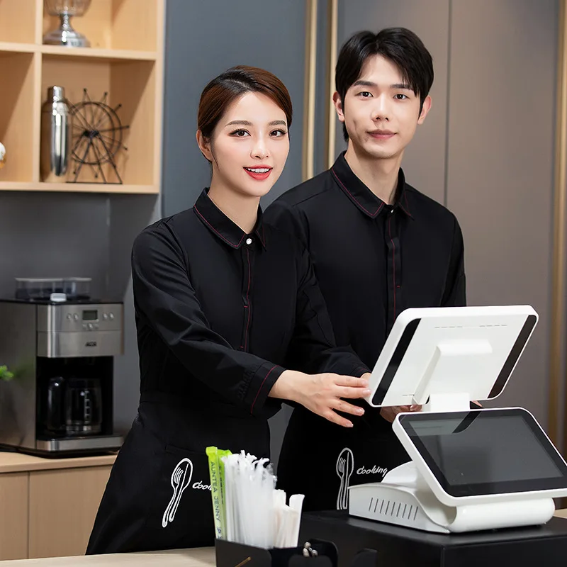 Western Restaurant Waiter Shirt Autumn Coffee Shop Work Uniform Catering Milk Tea Shop Cake Shop Employee Long Sleeve Uniform