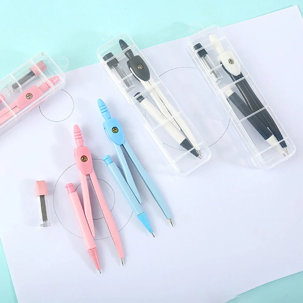 2pcs Exam Metal Compass Set Math Geometry Measuring Student Pencil Compass Multi-functional with Box Drawing Tool